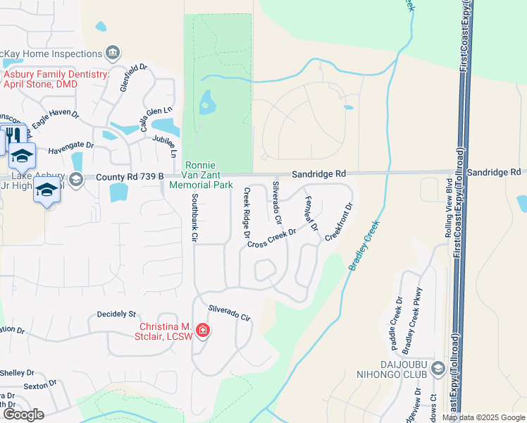map of restaurants, bars, coffee shops, grocery stores, and more near 2643 Creek Ridge Drive in Green Cove Springs