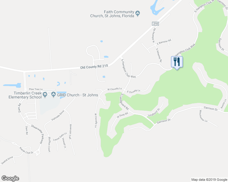 map of restaurants, bars, coffee shops, grocery stores, and more near 2225 West Clovelly Lane in Saint Augustine