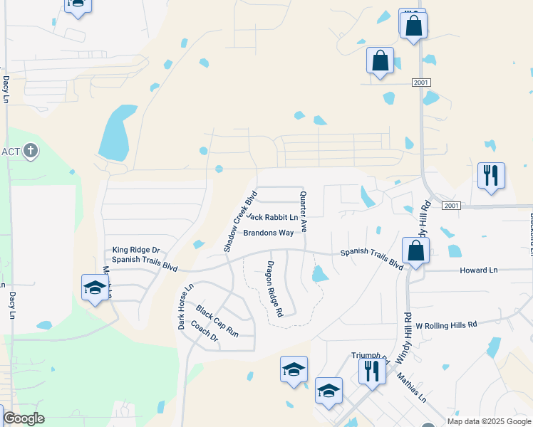 map of restaurants, bars, coffee shops, grocery stores, and more near 197 Jack Rabbit Lane in Buda