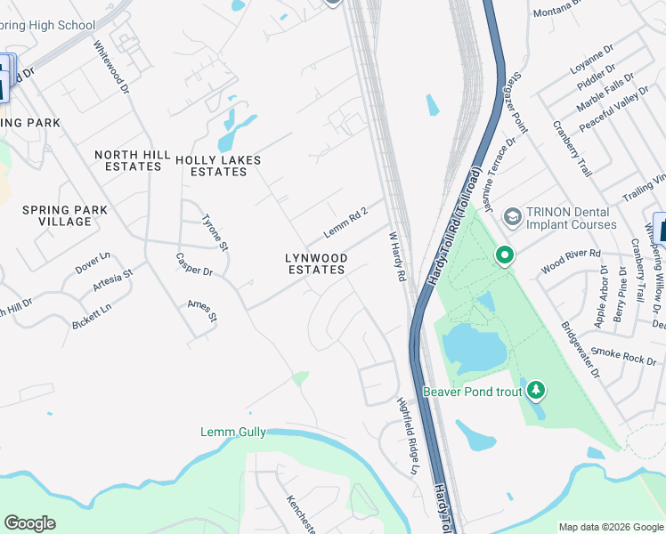 map of restaurants, bars, coffee shops, grocery stores, and more near 1207 Lynwood Road in Spring