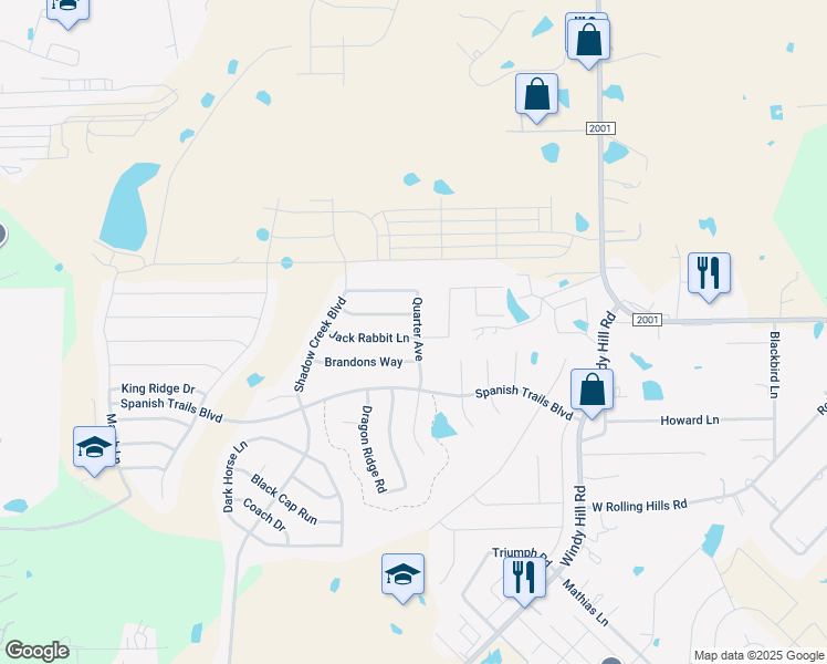 map of restaurants, bars, coffee shops, grocery stores, and more near 611 Jack Rabbit Lane in Buda