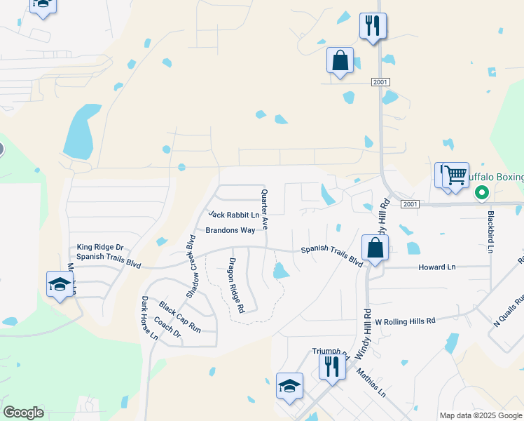 map of restaurants, bars, coffee shops, grocery stores, and more near 319 Jack Rabbit Lane in Buda