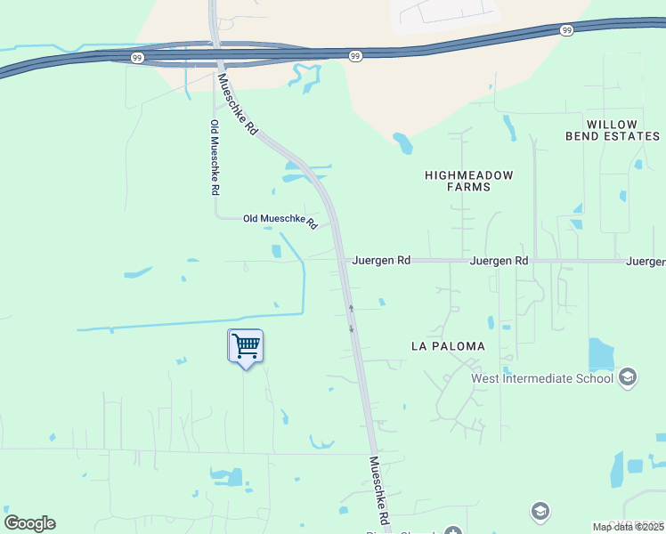 map of restaurants, bars, coffee shops, grocery stores, and more near 18757 Mueschke Road in Harris County