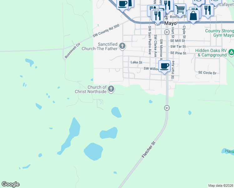map of restaurants, bars, coffee shops, grocery stores, and more near Highway 51 in Lafayette County