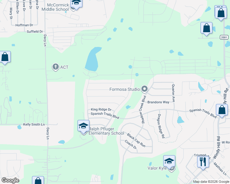 map of restaurants, bars, coffee shops, grocery stores, and more near 295 Wapiti Road in Buda