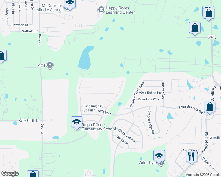 map of restaurants, bars, coffee shops, grocery stores, and more near 385 Wapiti Road in Buda