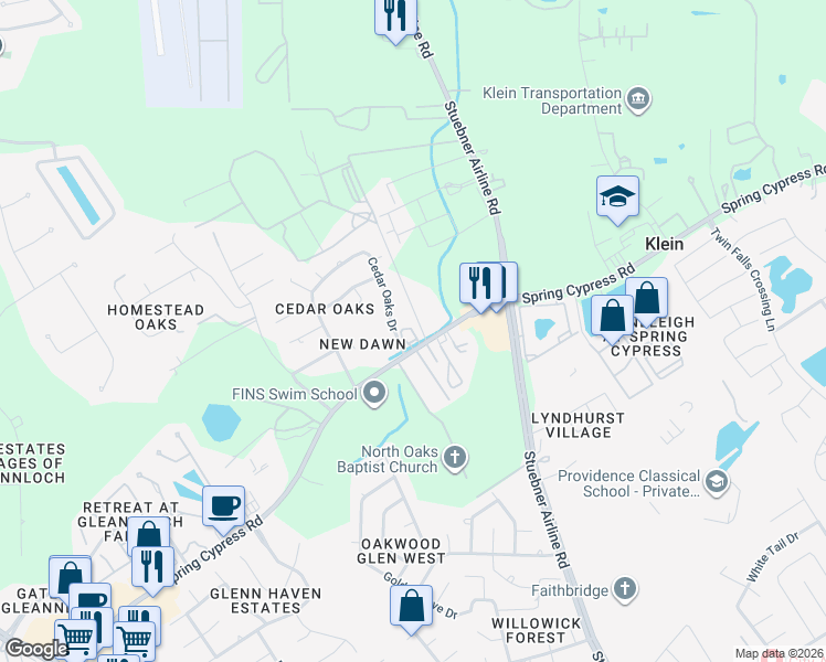 map of restaurants, bars, coffee shops, grocery stores, and more near 7644 Spring Cypress Road in Spring