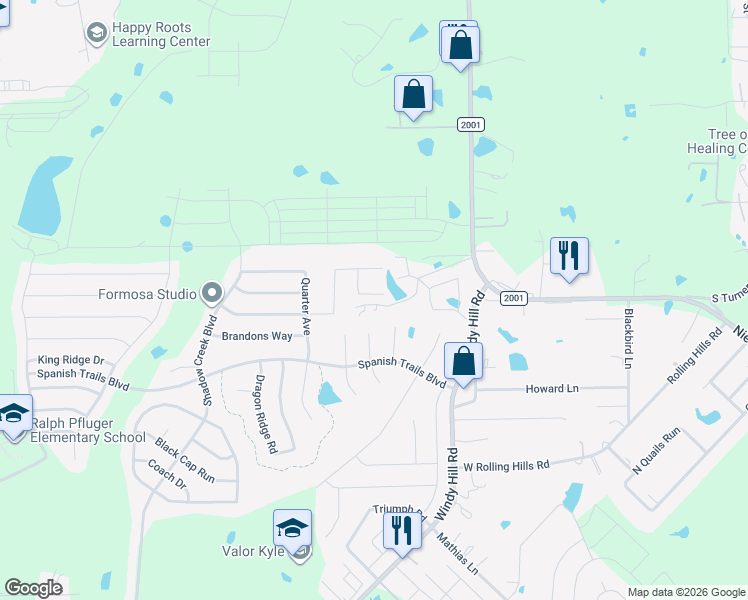 map of restaurants, bars, coffee shops, grocery stores, and more near 211 Samuel Drive in Buda