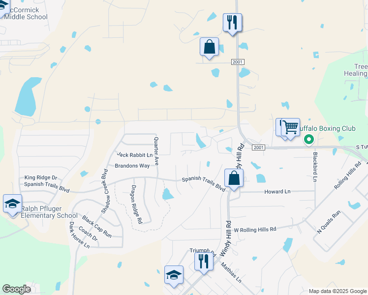 map of restaurants, bars, coffee shops, grocery stores, and more near 170a Samuel Drive in Mustang Ridge