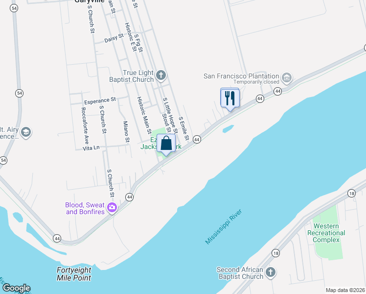 map of restaurants, bars, coffee shops, grocery stores, and more near 103 South Emile Street in Garyville