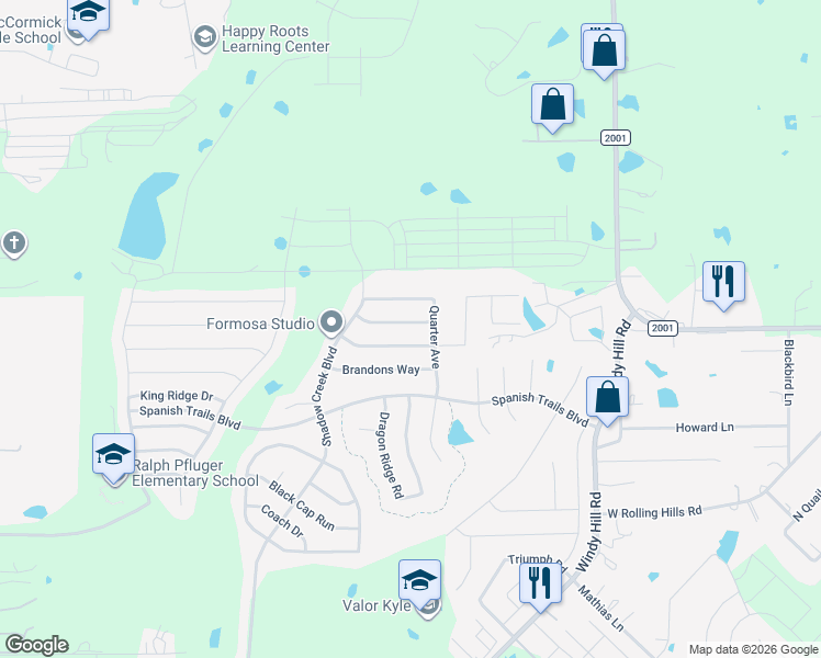 map of restaurants, bars, coffee shops, grocery stores, and more near 212 Black Forest Road in Buda