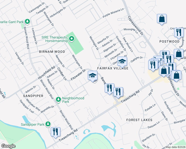 map of restaurants, bars, coffee shops, grocery stores, and more near 4647 Reynaldo Drive in Spring