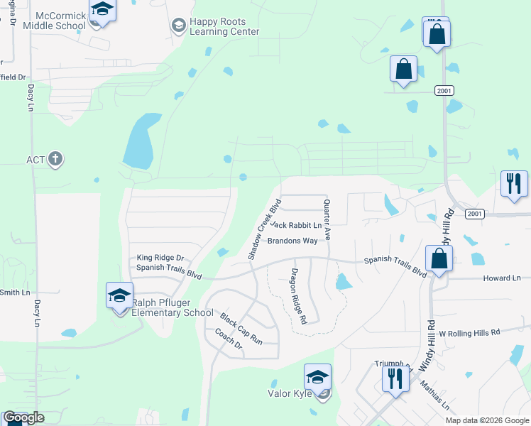 map of restaurants, bars, coffee shops, grocery stores, and more near 1151 Shadow Creek Boulevard in Buda