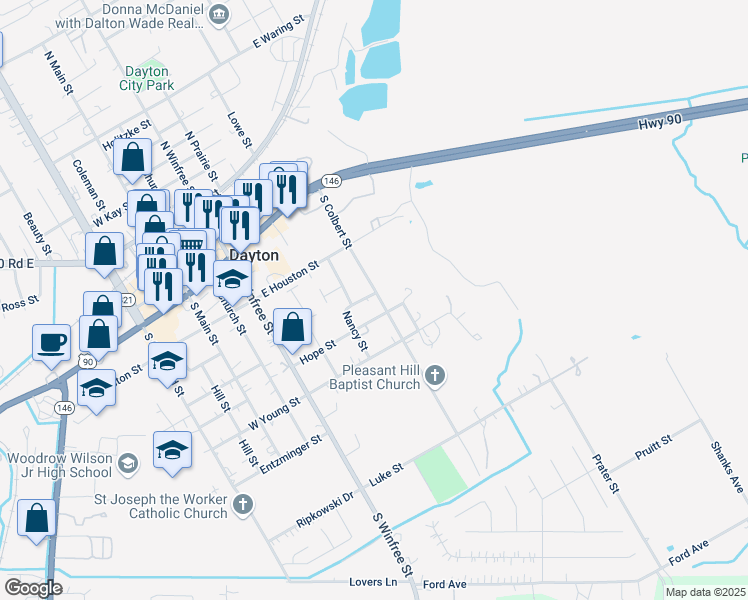 map of restaurants, bars, coffee shops, grocery stores, and more near 690 Lacour Avenue in Dayton