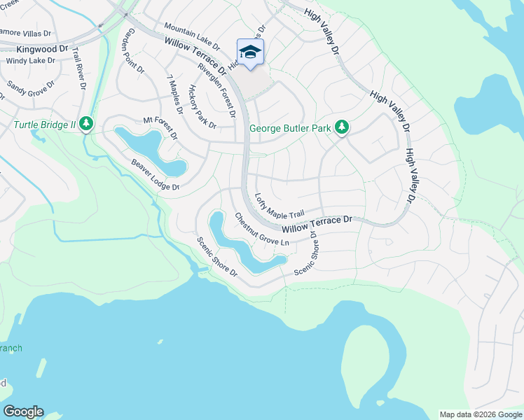 map of restaurants, bars, coffee shops, grocery stores, and more near 1627 Lofty Maple Trail in Houston
