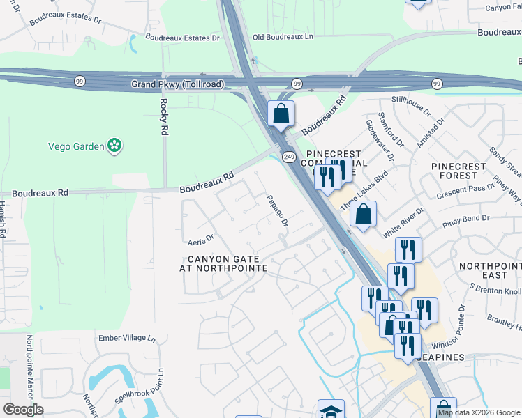 map of restaurants, bars, coffee shops, grocery stores, and more near 11703 Short Trail Lane in Tomball