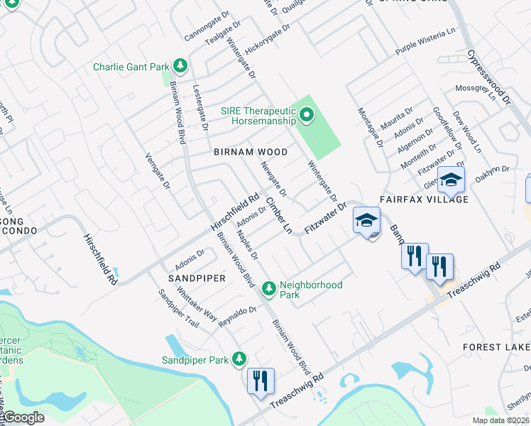map of restaurants, bars, coffee shops, grocery stores, and more near 4434 Adonis Drive in Spring