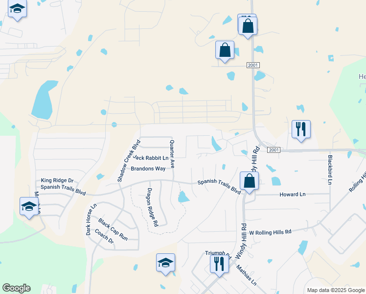 map of restaurants, bars, coffee shops, grocery stores, and more near 458 Jack Rabbit Lane in Buda