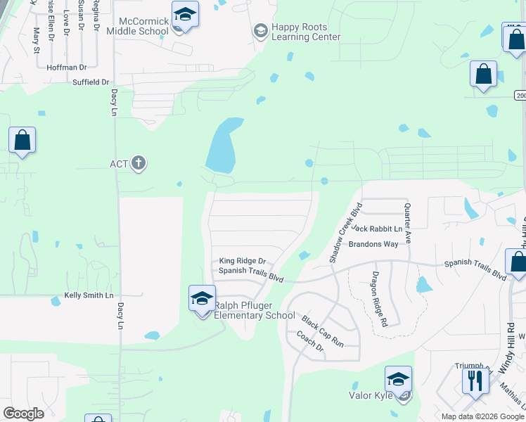 map of restaurants, bars, coffee shops, grocery stores, and more near 295 Wapiti Road in Buda