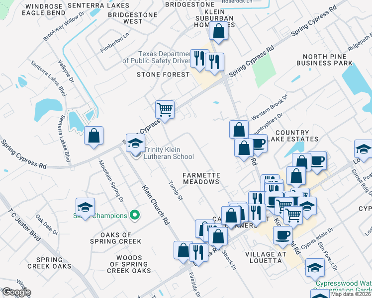 map of restaurants, bars, coffee shops, grocery stores, and more near 18910 Carrot Street in Spring