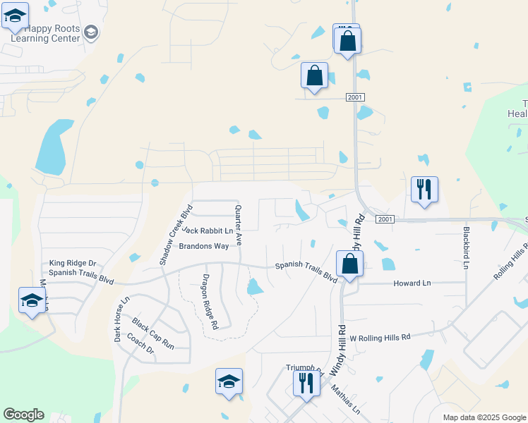 map of restaurants, bars, coffee shops, grocery stores, and more near 458 Jack Rabbit Lane in Buda
