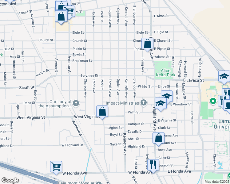 map of restaurants, bars, coffee shops, grocery stores, and more near 945 Essex Street in Beaumont