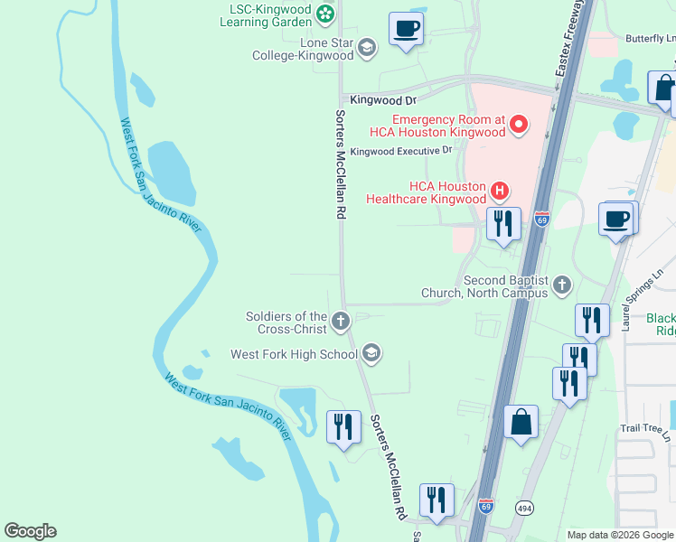 map of restaurants, bars, coffee shops, grocery stores, and more near 106 White Sands Drive in Montgomery County