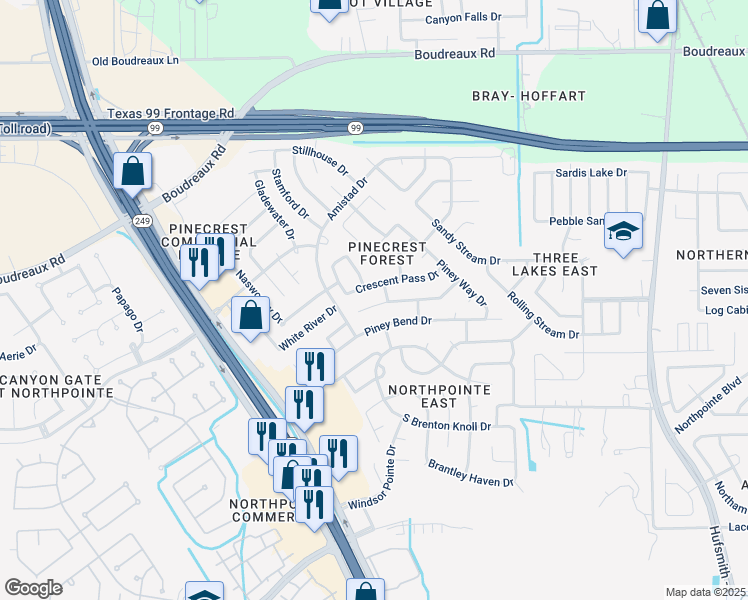 map of restaurants, bars, coffee shops, grocery stores, and more near 12039 Lucky Meadow Drive in Tomball