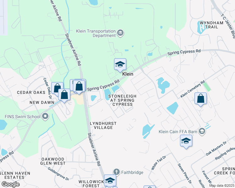 map of restaurants, bars, coffee shops, grocery stores, and more near 7215 Spring Cypress Road in Spring