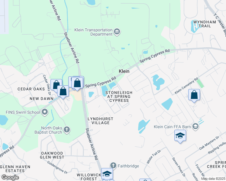 map of restaurants, bars, coffee shops, grocery stores, and more near 7215 Spring Cypress Road in Spring