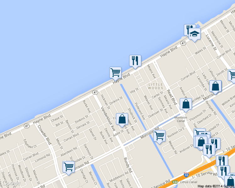 map of restaurants, bars, coffee shops, grocery stores, and more near 8000 Trapier Avenue in New Orleans