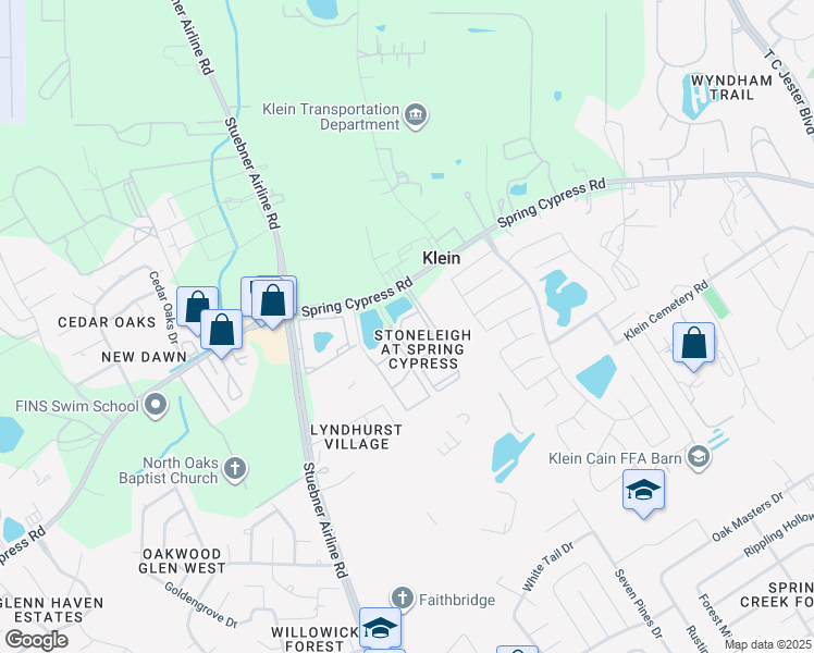 map of restaurants, bars, coffee shops, grocery stores, and more near 7215 Spring Cypress Road in Spring