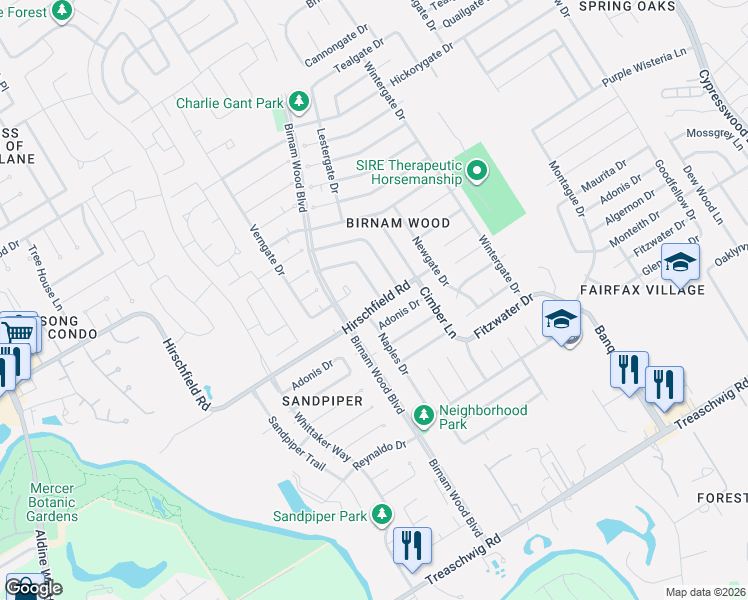 map of restaurants, bars, coffee shops, grocery stores, and more near 4411 Adonis Drive in Spring