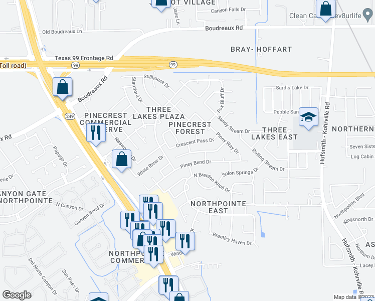 map of restaurants, bars, coffee shops, grocery stores, and more near 12038 Lucky Meadow Drive in Tomball
