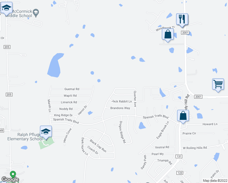 map of restaurants, bars, coffee shops, grocery stores, and more near 1190 Shadow Creek Boulevard in Buda