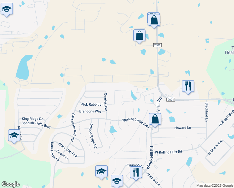 map of restaurants, bars, coffee shops, grocery stores, and more near 458 Jack Rabbit Lane in Buda