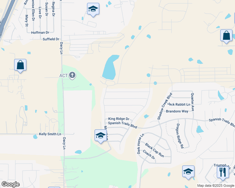 map of restaurants, bars, coffee shops, grocery stores, and more near 203 Wapiti Road in Buda
