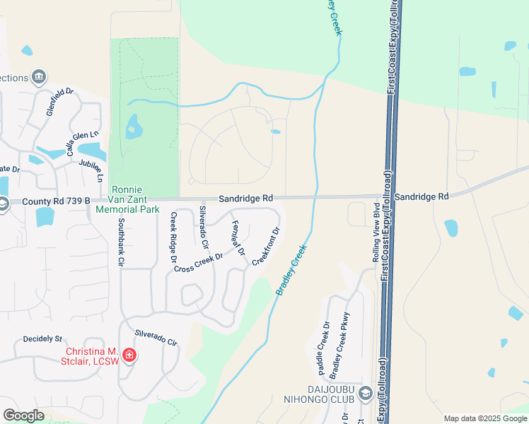 map of restaurants, bars, coffee shops, grocery stores, and more near 2398 Creekfront Drive in Green Cove Springs