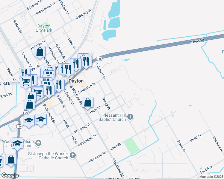 map of restaurants, bars, coffee shops, grocery stores, and more near 690 Lacour Avenue in Dayton