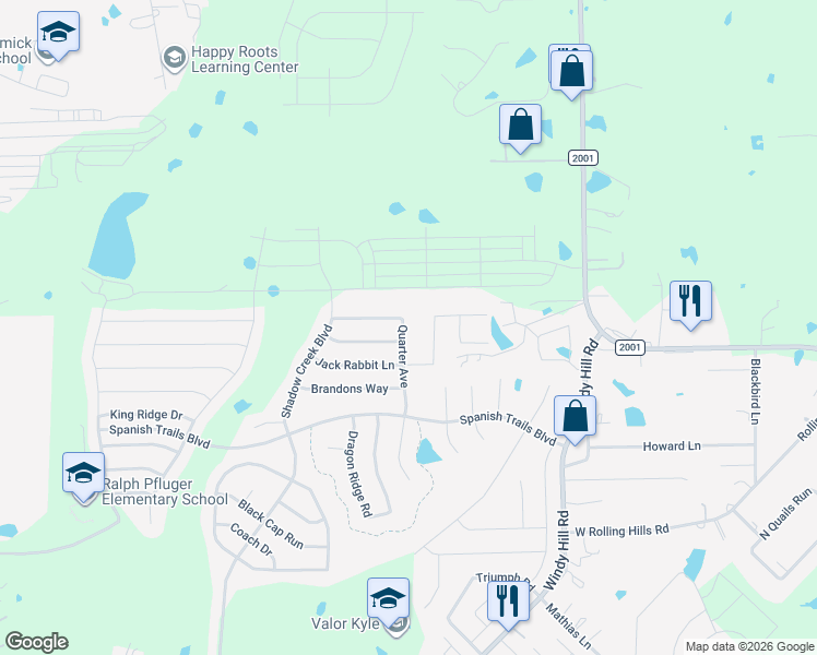 map of restaurants, bars, coffee shops, grocery stores, and more near 287 Quarter Avenue in Buda