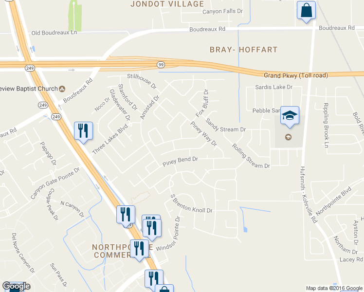 map of restaurants, bars, coffee shops, grocery stores, and more near 12039 Lucky Meadow Drive in Tomball