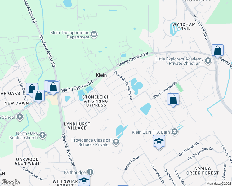 map of restaurants, bars, coffee shops, grocery stores, and more near 7051 Sliding Rock Circle in Spring