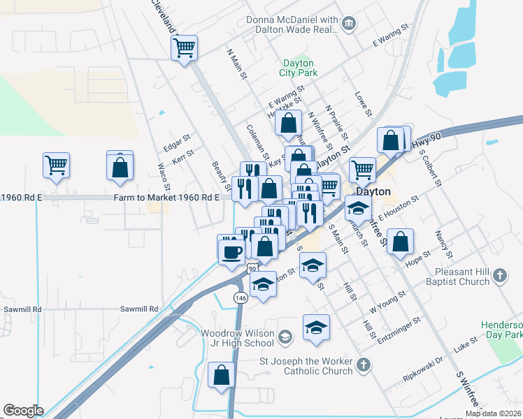 map of restaurants, bars, coffee shops, grocery stores, and more near 403 West Clayton Street in Dayton