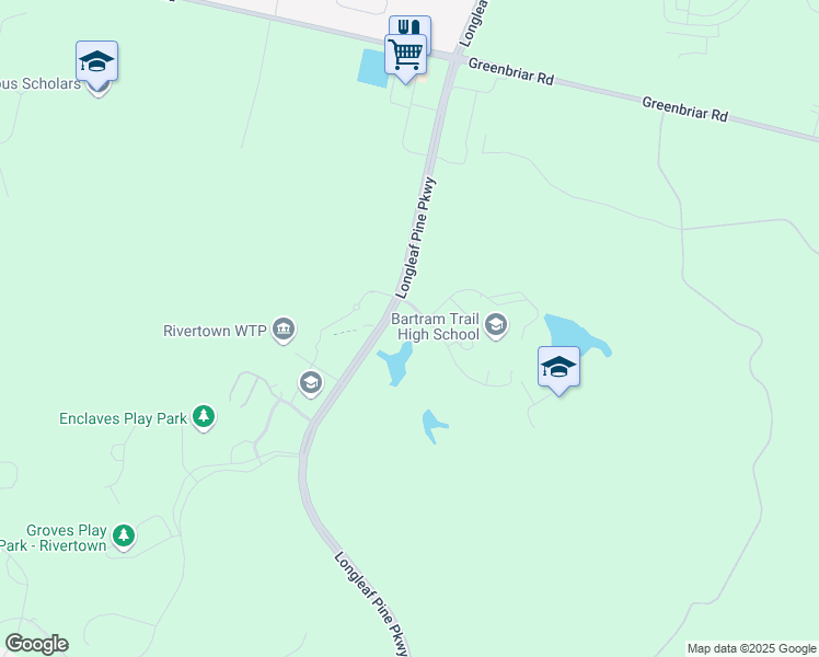 map of restaurants, bars, coffee shops, grocery stores, and more near 7601 Longleaf Pine Parkway in Saint Johns