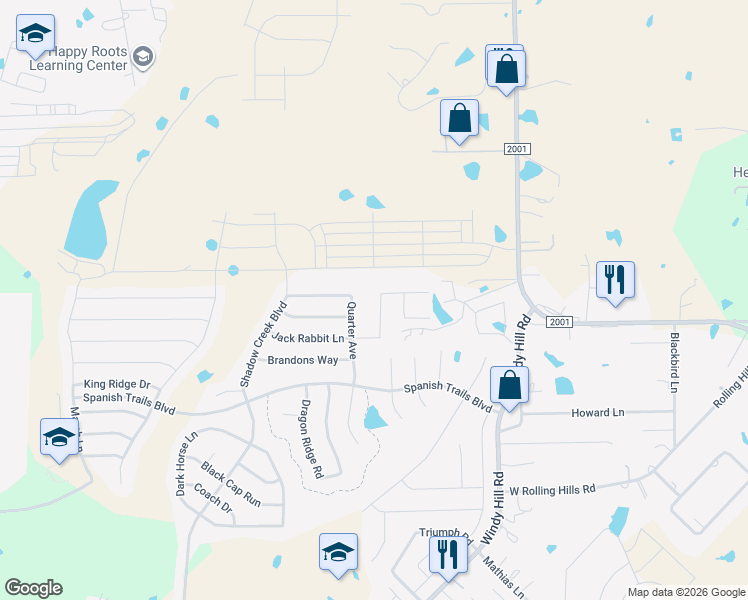 map of restaurants, bars, coffee shops, grocery stores, and more near 458 Jack Rabbit Lane in Buda
