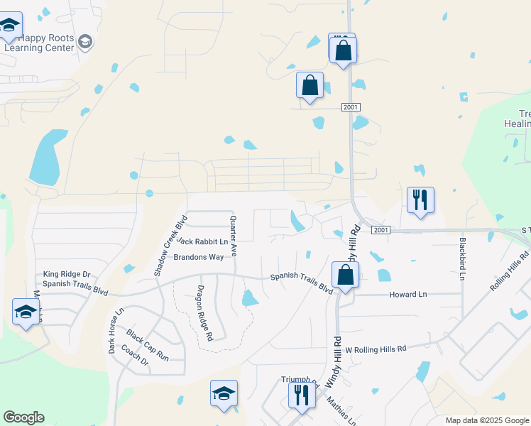 map of restaurants, bars, coffee shops, grocery stores, and more near 543 Jack Rabbit Lane in Buda