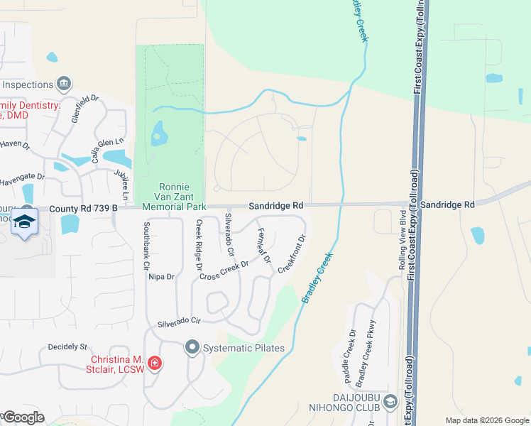 map of restaurants, bars, coffee shops, grocery stores, and more near 2357 Creekfront Drive in Green Cove Springs