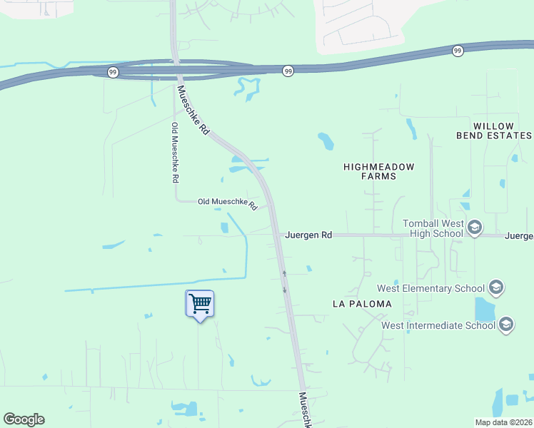 map of restaurants, bars, coffee shops, grocery stores, and more near 18918 Mueschke Road in Tomball