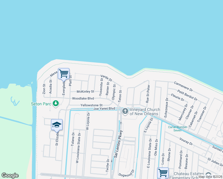 map of restaurants, bars, coffee shops, grocery stores, and more near 18 Ranier Street in Kenner