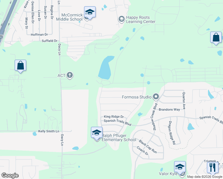 map of restaurants, bars, coffee shops, grocery stores, and more near 183 Guemal Road in Buda